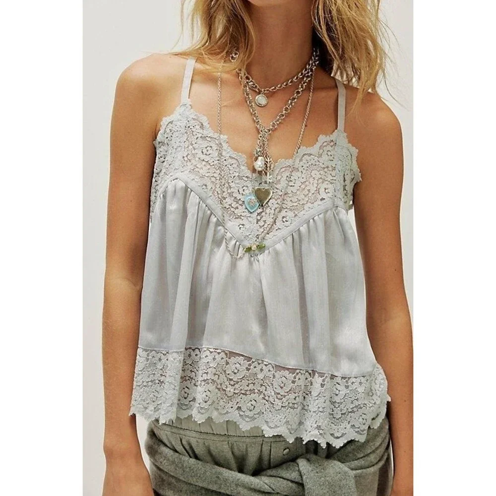 Intimately Free People Fiona Satin Printed Cami Tank Top Sleeveless XS 289535